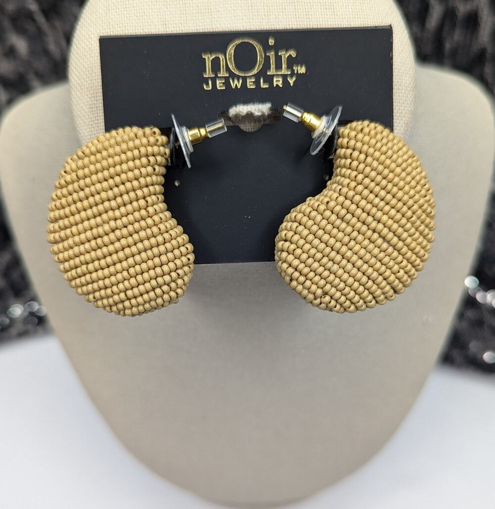 nOir Beige Beaded Chunky Earrings